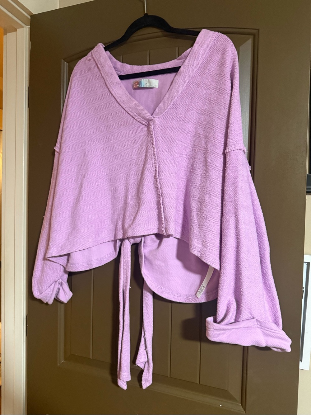 Free People FP Beach Purple Terry Tie Back Crop Top Size Medium
